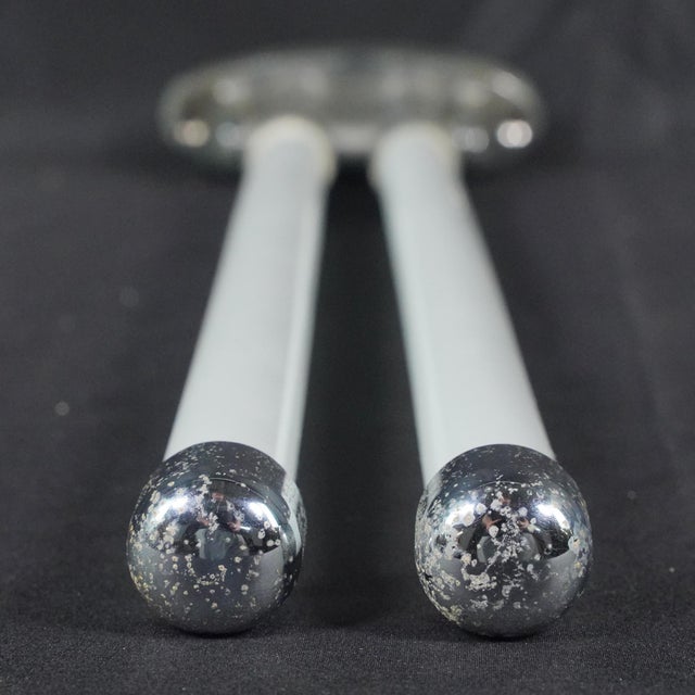 Mid-Century Modern European Mid Century Nickel & Milk Glass Double Arm Towel Rack For Sale - Image 3 of 7