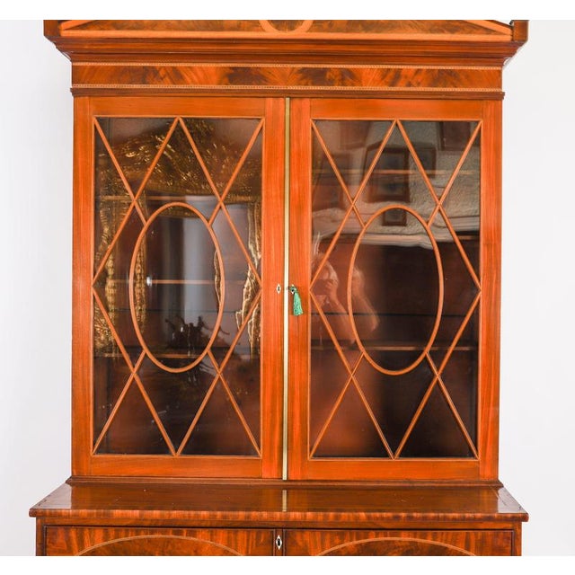 19th Century Antique George III Inlaid Flame Mahogany Secretaire Bookcase, 1815 For Sale - Image 5 of 18