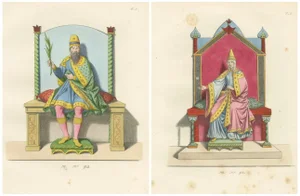 Regal Figures in Ceremonial Dress, 1845, Paper, Set of 2