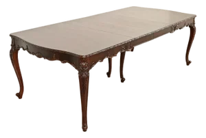 Romweber French Provincial Louis XV Mahogany Extension Dining Table, Newly Refinished