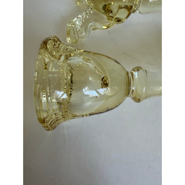 Pair of Depression Era Heisey Empress Sahara Yellow Glass Dolphin-Toe Candlesticks For Sale - Image 11 of 11