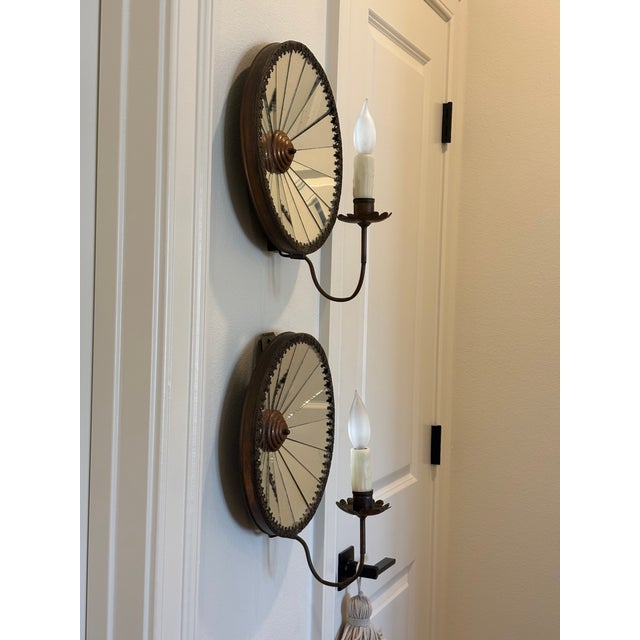 Antique Large Scale French Concave Mirrored Reflector Sconces - A Pair For Sale - Image 12 of 18