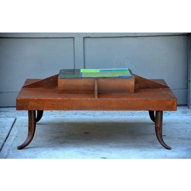 Patinated Steel and Tile Studio Art Coffee Table For Sale - Image 4 of 9
