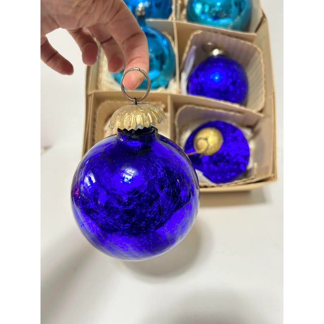 Vintage Large Kugel-Style Mercury Glass Christmas Ornaments, Blue & Teal, Set of 6 For Sale - Image 9 of 12