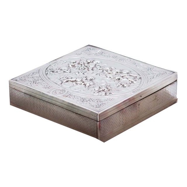 Silver Jewelry Box with Cherebins and Floral Motifs For Sale