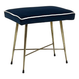 Vintage Bench in Brass and Velvet, 1950s For Sale