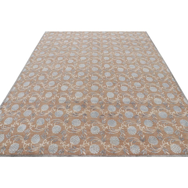 Rug & Kilim Rug & Kilim’s Modern Block Print Rug in Brown and Blue with Floral Patterns - 5x8 For Sale - Image 4 of 7