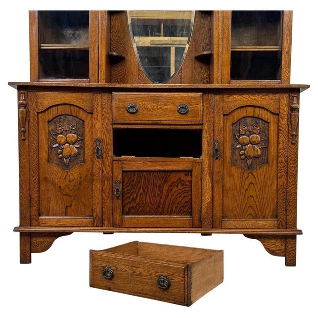 Early 20th Century English Art Nouveau Oak Dresser with Bevelled Mirror For Sale - Image 4 of 14