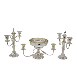 1980’s Vintage/New Silver Centerpiece Epergne & a Pair of Candelabras- 3 Pieces