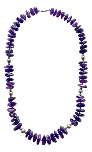 Amethyst and Sterling Silver Hand Knotted Beaded Necklace