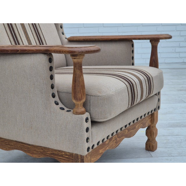 Danish Armchair in Furniture Wool Fabric & Oak Wood, 1970s For Sale - Image 4 of 18