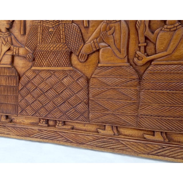 1970s Carved Solid Teak Long Rectangle Wall Plaque Relief Sculpture Depicting Villager For Sale - Image 12 of 12