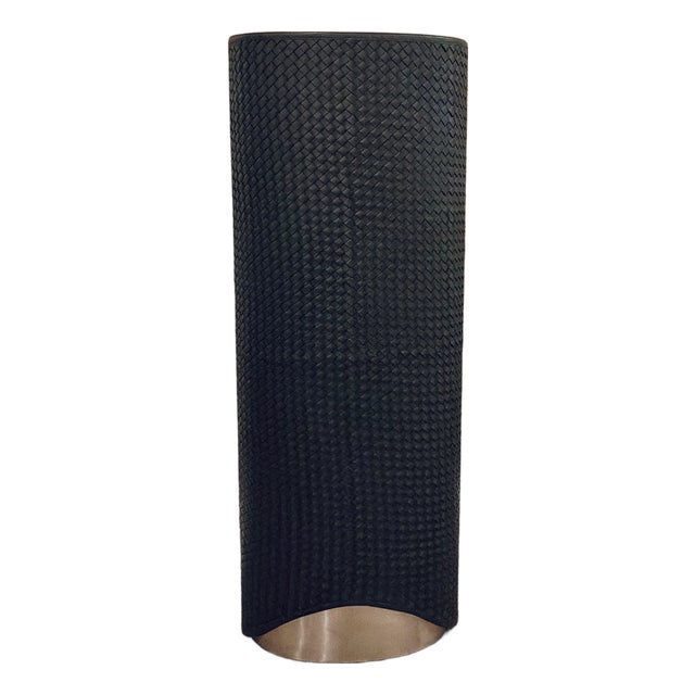 Studio a Home Modern Woven Gray Leather Oval Milan Pedestal For Sale