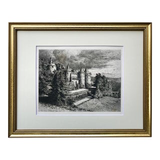 Antique Etching of French Chateau De Chastellux by Boulard Circa 1860 For Sale