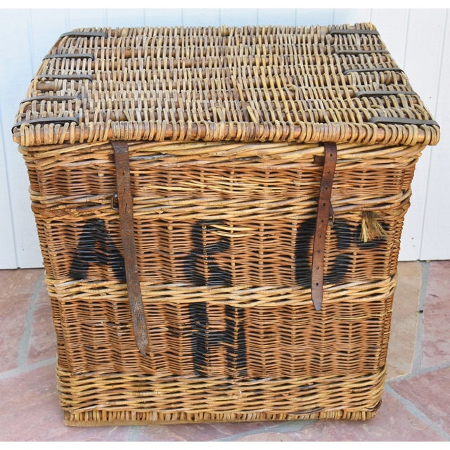 Large Stunning French Wicker & Wood Travel Trunk Chest With Lid Chairish