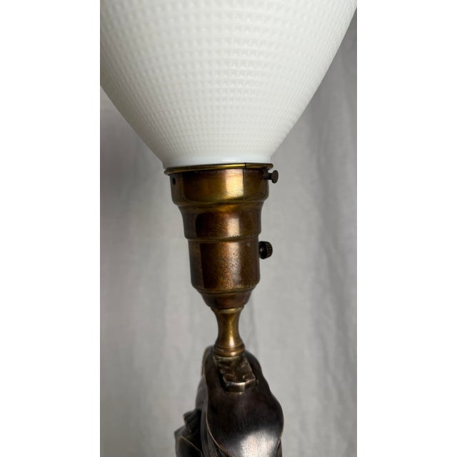 1960s Mid-Century Modern French Style Patinated Brass Double Horse Table Lamp For Sale - Image 9 of 11