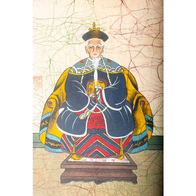 Wood Vintage Chinese Qing-Style Ancestor Portrait Paintings, Framed - Pair For Sale - Image 7 of 18