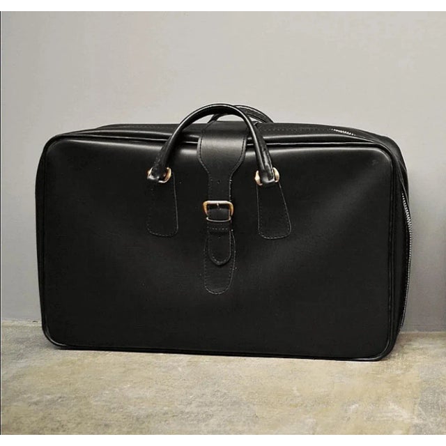 Vintage Suitcase in Genuine Black Leather, 1950s For Sale - Image 6 of 6