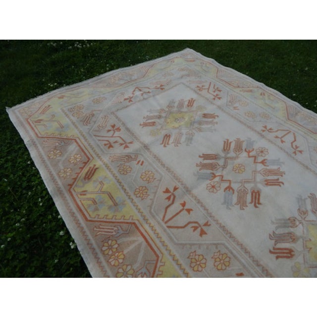 Textile Vintage Hand-Knotted Orange Low Pile Wool Oushak Rug 6′5″ × 9′5″ For Sale - Image 7 of 10