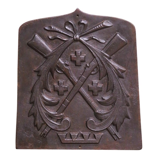 19th Century French Cast Iron Heraldic Wall Hanging Shield Plaque For Sale