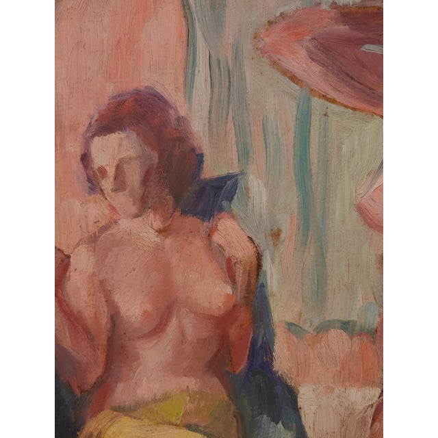 Vintage Early 20th Century "The Bath" Oil Painting on Board by Moma Artist, Framed For Sale - Image 4 of 8