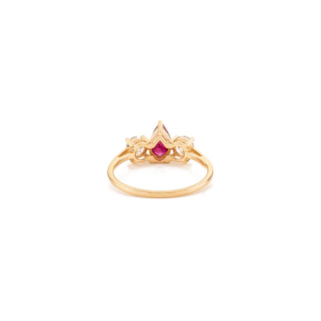 Metal Ancient Prong Set Ruby & Round Diamond Past Present Future Ring Size 5 in 14k Gold For Sale - Image 7 of 14