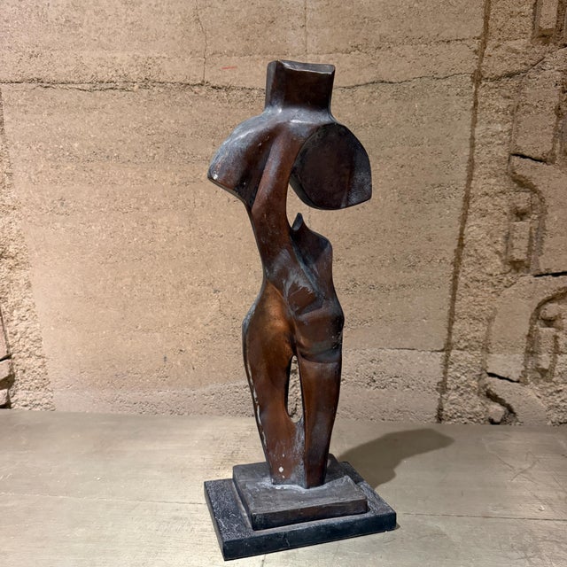 Henry Moore Abstract Modern Faux Bronze Composite Sculpture Stylized Female Figure For Sale - Image 4 of 12