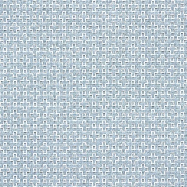 Sample - Schumacher Scout Embroidery Fabric in Sky For Sale