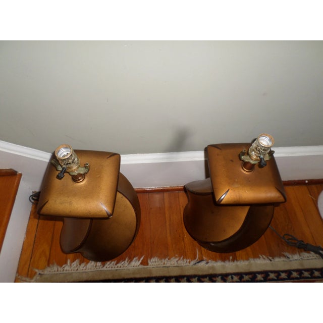 Mid Century Modern Golden Twisted Hollywood Table Lamps With Black Accent - Set of 2 For Sale - Image 4 of 9