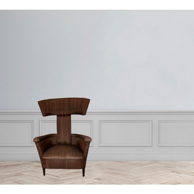 Wood 1960s Mid-Century Italian Attributed to “Gio Ponti” Arm Chair With Upholstered Brown Horse-Hair Fabric For Sale - Image 7 of 7