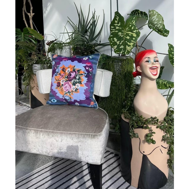 Contemporary Velvet "Twilight" Custom Made Feather Down Pillow, Original For Sale - Image 3 of 5