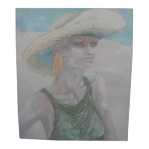 Impressionistic Portrait of Woman in Hat at Beach