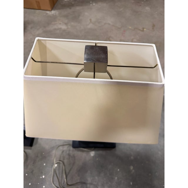 Pair of Modern Brushed Robert Abbey Style Metal Open-Frame Table Lamps For Sale In Los Angeles - Image 6 of 10