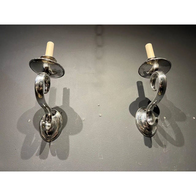 Metal A Pair of 1940s Silver Plated Sconces For Sale - Image 7 of 7