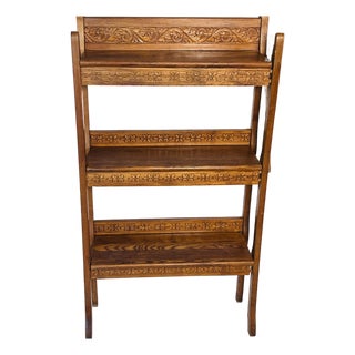 Antique American Arts and Crafts Carved Book Shelving Rack Etagere For Sale