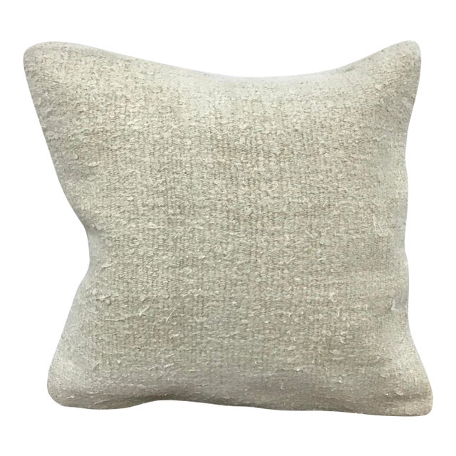 Vintage Turkish Handmade Hemp White Kilim Pillow Cover For Sale