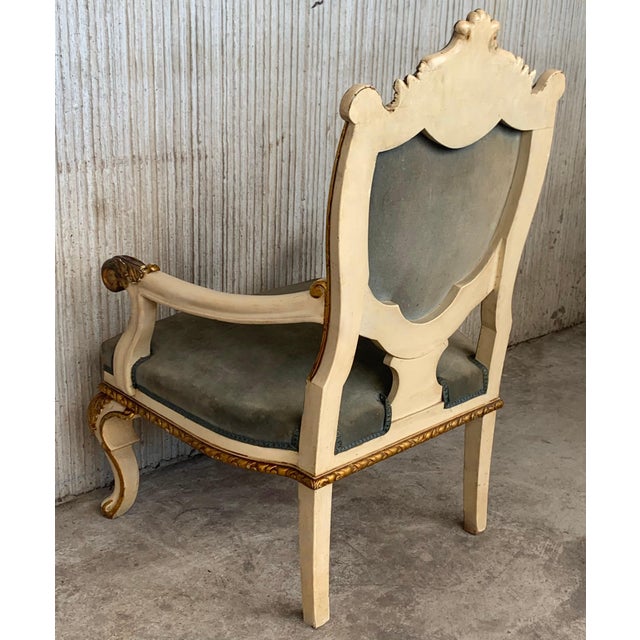 Pair of Venetian Hand Painted Armchairs in White Antique Painting and Giltwood For Sale - Image 13 of 18