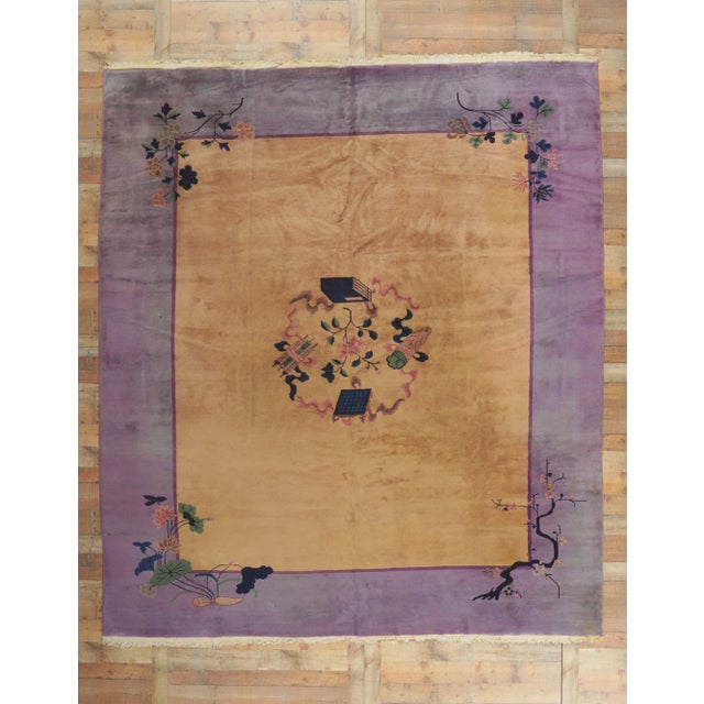 Camel Early 20th Century Antique Chinese Art Deco Rug, 10'02 X 11'07 For Sale - Image 8 of 9