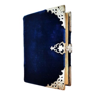 (1853) Blue Velvet Christian "Book of Hours" With Silver Clasp & Corners - Antique Devotional Christian Bible Art For Sale