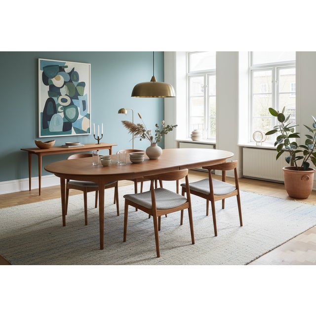 Round Oak Model 62 Dining Table by Henning Kjærnulf for Sorø Stolefabrik, Denmark, 1960s For Sale - Image 12 of 18