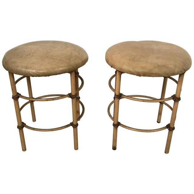 Brown Stools DistressedMid-Century Stools - a Pair For Sale - Image 8 of 8