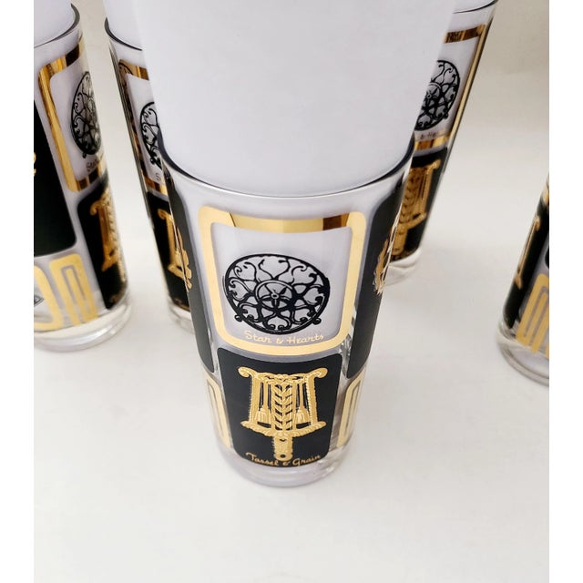 1950s Mid-Century Black & Gold Cocktail Tumblers With Trivets- Set of 6 For Sale - Image 5 of 12