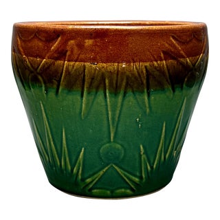 Vintage Robinson Ransbottom RRP Co. "Sun and Moon" Large Majolica Glazed Ceramic Jardiniere For Sale