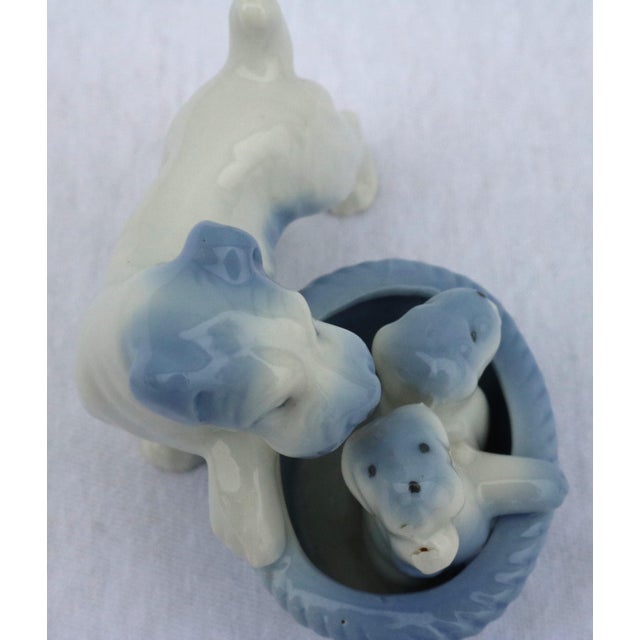 Realism 1940's Japanese Blue and White Terrier With Puppies Figurine For Sale - Image 3 of 7