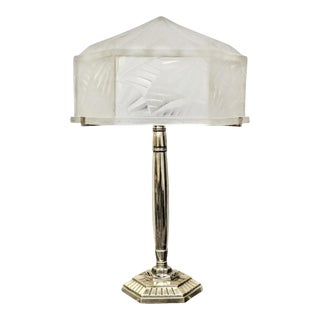 French Art Deco Table Lamp Signed Degue For Sale