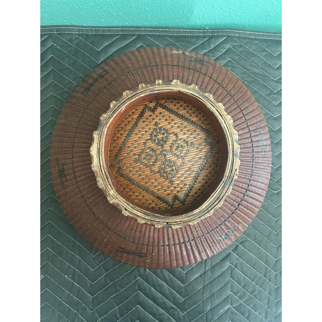 Chinese Antique Chinese Finely Woven Bamboo Basket With Carved Floral Collar, Early 20th Century For Sale - Image 3 of 10