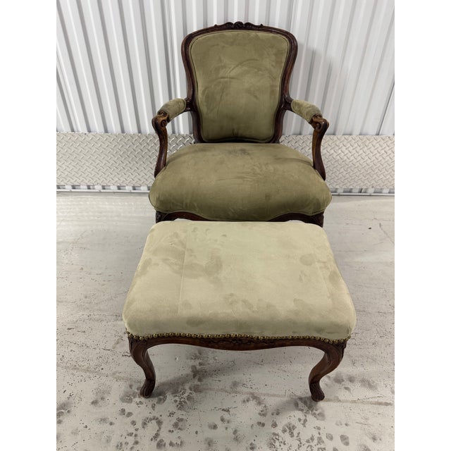Late 19th Century Victorian Carved Walnut Armchair With Matching Ottoman For Sale - Image 10 of 18