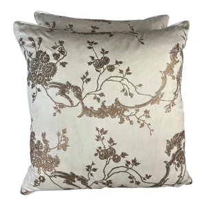 Pair of Venezianina Patterned Gold & Cream Fortuny Pillows