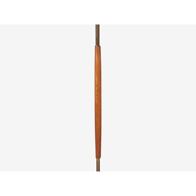 Mid-Century Modern 1950s Swedish Modern, Floor Lamp, Teak, Brass, Pleated Floral Fabric For Sale - Image 3 of 10