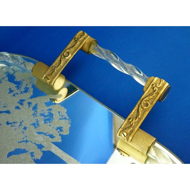 Metal Large 20th Century Mirrored Tray in Murano Glass and Gilded Brass attributed to the Barovier & Toso Glassworks, Italy, 1940s For Sale - Image 7 of 18